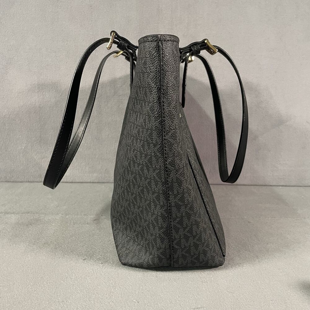 Michael Kors Jet Set Black & Gray Logo Medium Pocket Tote Handbag Purse - Picture 3 of 9